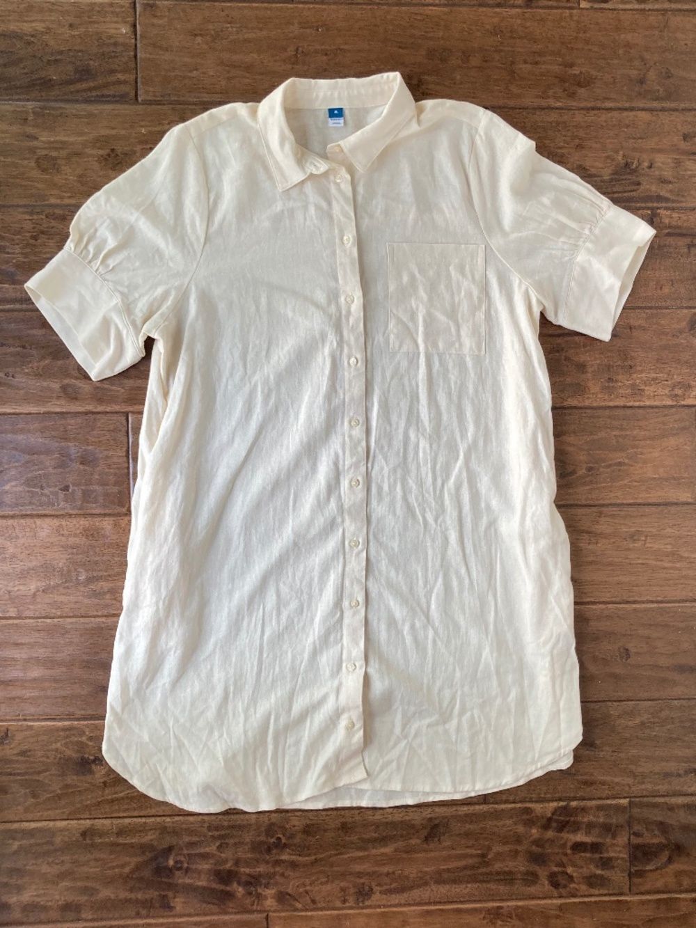 Old Navy Linen Blend Shirt Dress XL Cream Short Sleeve Pockets Coastal Vacation